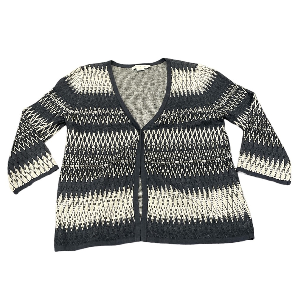 Pendleton Linen Blend Cardigan Sweater Blue Aztec Print Size Medium